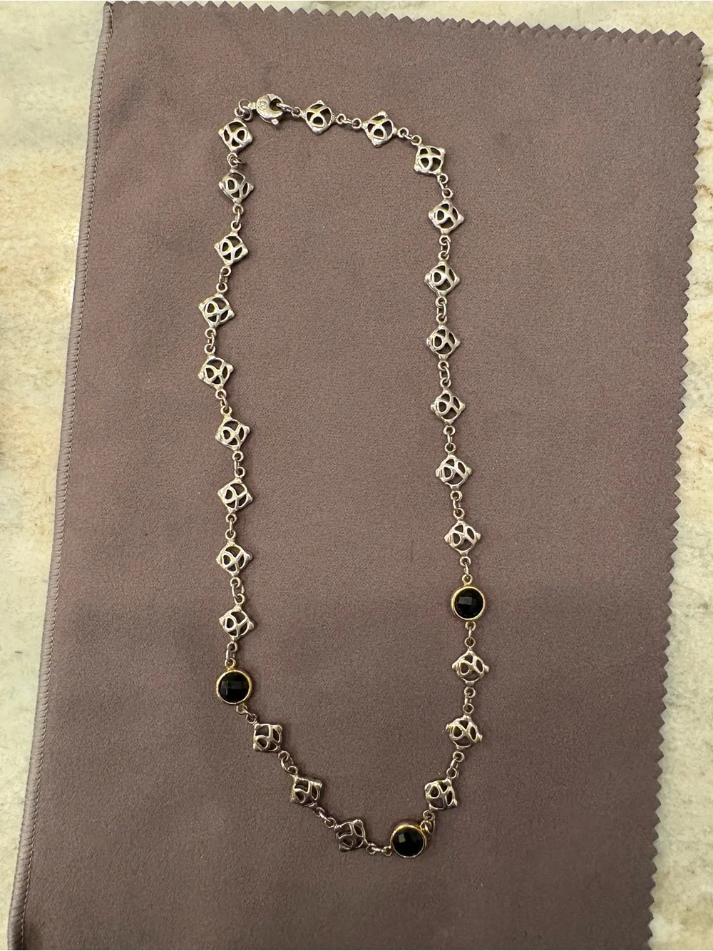 David Yurman Onyx logo necklace 18 karat gold